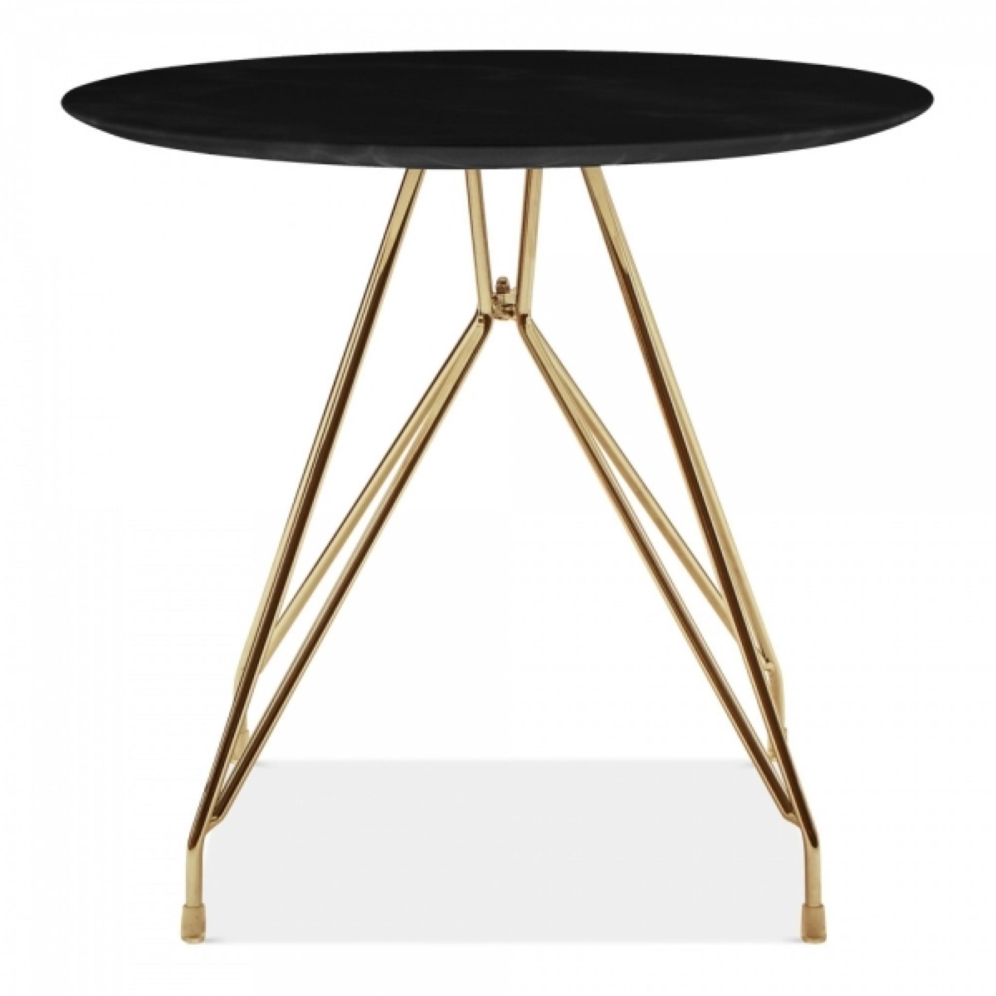 MODA CD1 ROUND MARBLE SIDE TABLE WITH BRASS METAL LEGS, BLACK 52CM